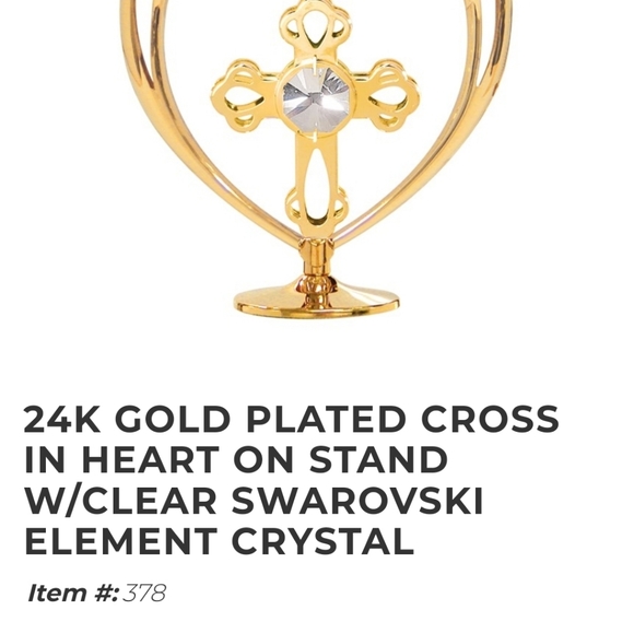 24K Gold Plated Cross in Heart w/Swarovski Crystal - Picture 6 of 6
